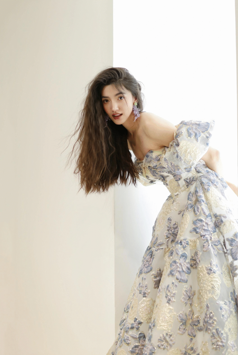 Floral Jacquard Off-Shoulder Evening Gown | Puff Sleeve A-Line Formal Dress